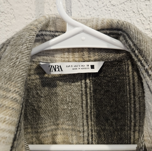 Zara flannel shirt jacket size S, oversized look w/interior pockets tartan plaid - Picture 6 of 11